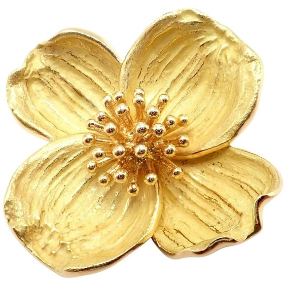 Authentic! Tiffany & Co. 18k Yellow Gold Dogwood Flower Pin Brooch - Picture 6 of 10